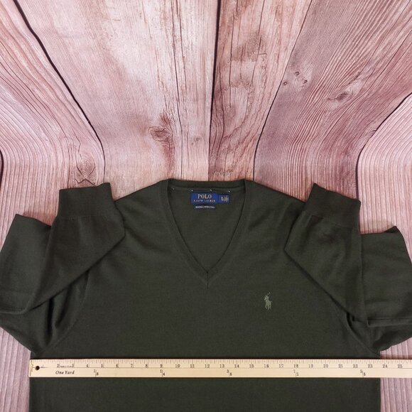 Polo Ralph Lauren Mens XL Washable Merino Wool V-Neck Sweater Pony Green - Picture 14 of 15